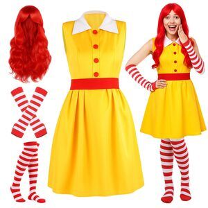 5688 4 Pcs Halloween Fast Food Clown Waitress Costume Set